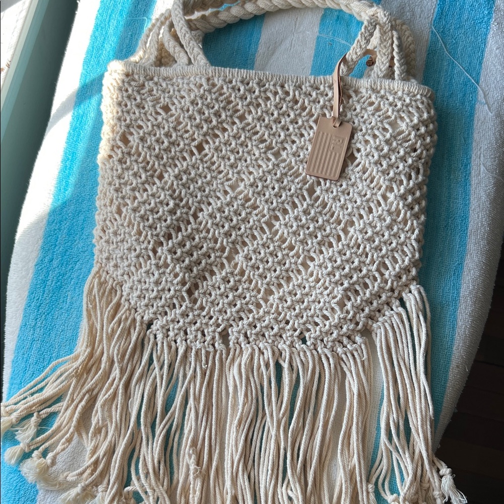 Vintage Polo by Ralph Lauren Cream Macrame Tote